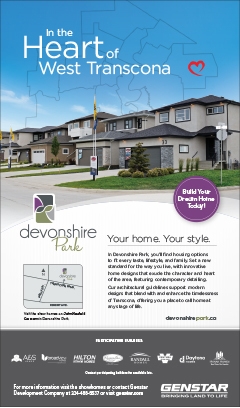 Print ad for Genstar's Devonshire Park community for Parade of Homes magazine and for The Winnipeg Free Press