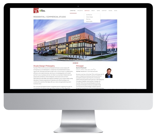 An effective website design by 6P Marketing allows Number TEN to present the firm, project portfolio, and service advantage 