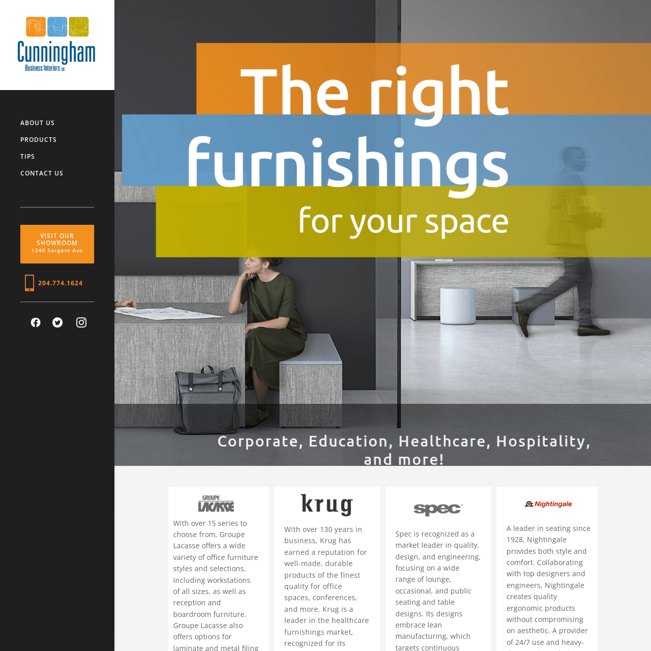 Cunningham Business Interiors website designed by 6P Marketing