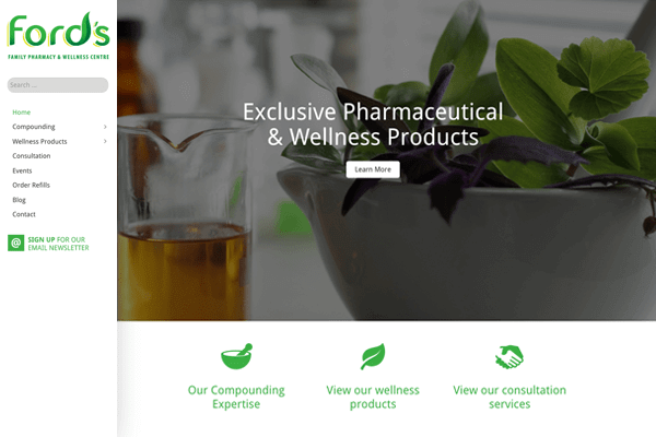 Website for Ford’s Family Pharmacy and Wellness Centre